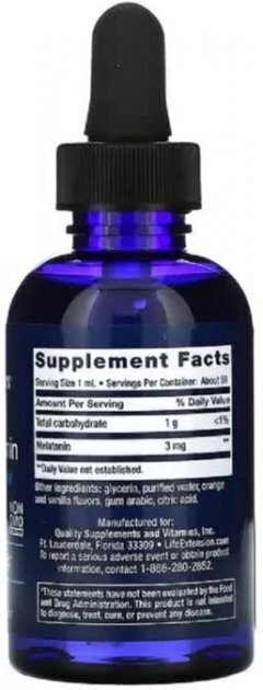 Мелатонін рідкий Life Extension Fast-Acting Liquid Melatonin Citrus-Vanilla Flavor з цитрусово-ванільним смаком, 2 рідкі унції (59 мл)