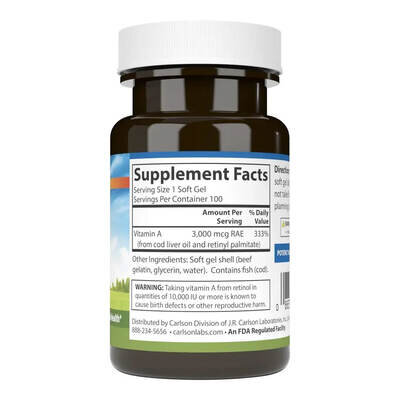 Вітамін А Carlson Labs Vitamin A 10000 МО, 100 желатинових капсул
