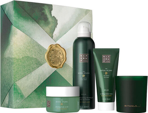 Набір Rituals The Ritual Of Jing Gift Set M (Крем для тіла 100 мл + Скраб для тіла 125 мл + Гель для душу 200 мл + Ароматична свічка 140 г)