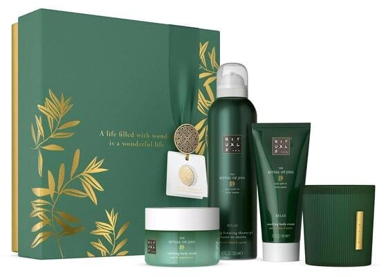 Набір Rituals The Ritual Of Jing Gift Set M (Крем для тіла 100 мл + Скраб для тіла 125 мл + Гель для душу 200 мл + Ароматична свічка 140 г)
