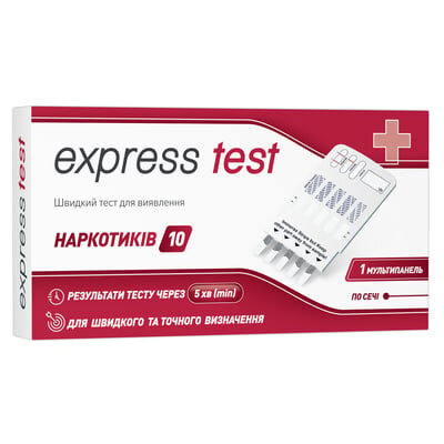 Тест Express Test мультипанель-10 для одночасного виявлення 10 видів наркотиків у сечі, 1 штука