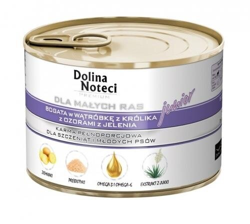 Консерва для цуценят та молодих собак Dolina Noteci Premium Junior з печінкою кролика та оленячою мовою, 185 г