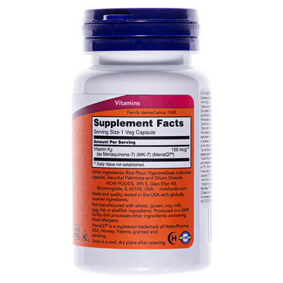МК-7 вітамін К-2 NOW MK-7 Vitamin K-2 100 мкг вег. капсули №60