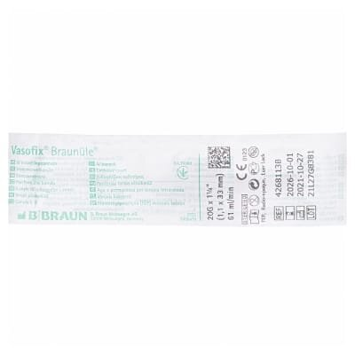 Канюля внутрішньовенна B.Braun Vasofix Braunule 20G x 1 1/4" 61 мл/хв, (1,1 x 33 мм) рожева, 1 штука