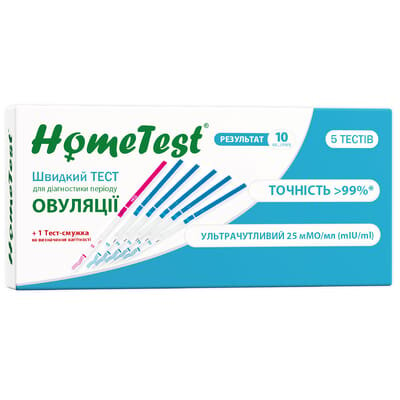 Набір тестів HomeTest для діагностики періоду овуляції (5 штук) і вагітності (1 штука), 6 штук