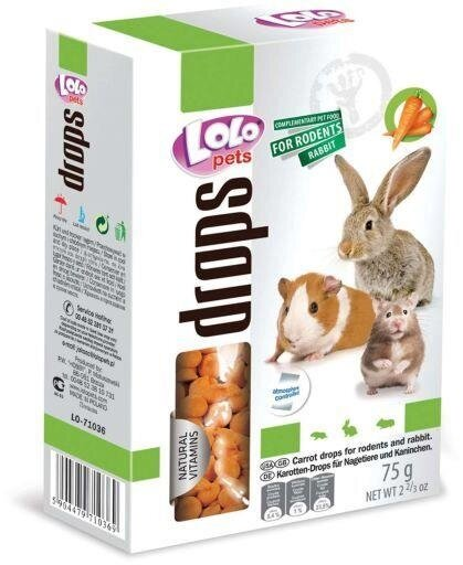Дропси для гризунів і кроликів Lolo Pets Морквяні, 75 г