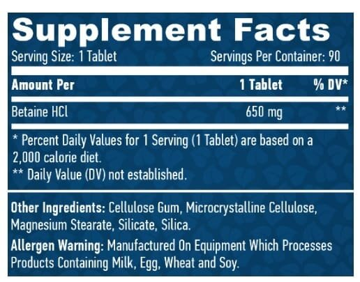Бетаїн гідрохлорид Haya Labs Betaine HCl 650 мг таблетки №90