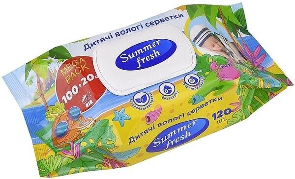 Серветки вологі Summer Fresh дитячі, з клапаном, 120 шт