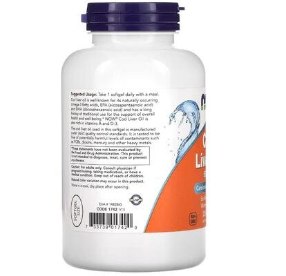 Риб'ячий жир з печінки тріски NOW Cod Liver Oil 650 мг м'які капсули №250