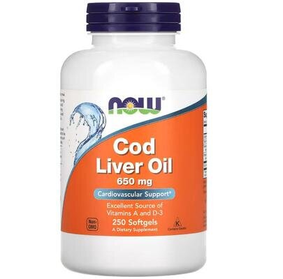 Риб'ячий жир з печінки тріски NOW Cod Liver Oil 650 мг м'які капсули №250
