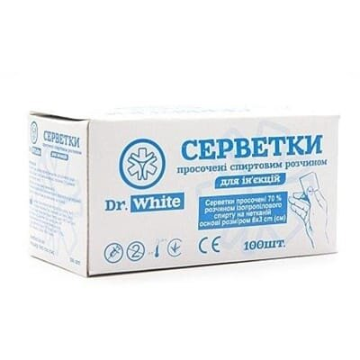 Серветки спиртові Dr.White для ін'єкцій 30 мм х 60 мм, 100 штук