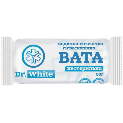 Вата нестерильна Dr.White медична гігієнічна гігроскопічна, ролик, 50 г