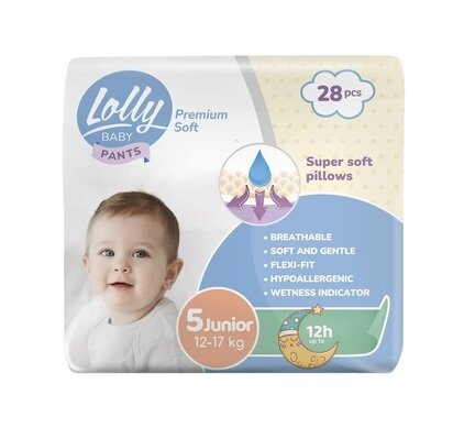 Підгузки-трусики Lolly Premium Soft Junior дитячі, розмір 5, 12-17 кг, 28 шт