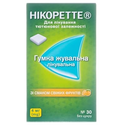 Нікоретте зі смаком свіжих фруктів гумка жув. лікув. по 4 мг №30 (15х2)
