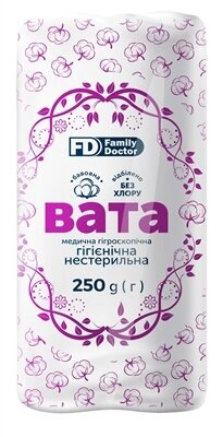 Вата нестерильна FD Family Doctor медична гігроскопічна, гігієнічна, "Зіг-Заг", 250 г