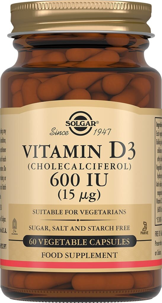 Вітамін Д3 Solgar Vitamin D3 (Cholecalciferol) 15 мкг (600 МО) вег. капсули №60