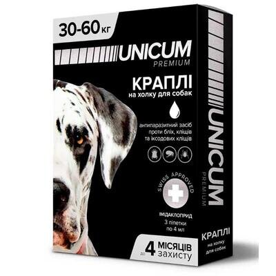 Краплі на холку Unicum Premium від бліх і кліщів для собак вагою 30-60 кг, 1 штука