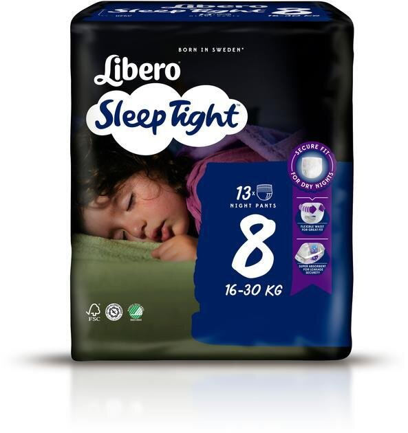 Підгузки-трусики Libero Sleep Tight розмір 8, 16-30 кг, 13 шт