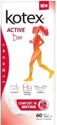 Щоденні гігієнічні прокладки Kotex Active Deo екстратонкі, 60 шт