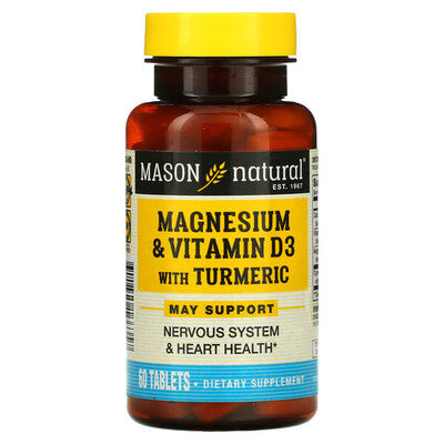 Магній & вітамін D3 з куркумою Mason Natural Magnesium & Vitamin D3 With Turmeric, 60 таблеток