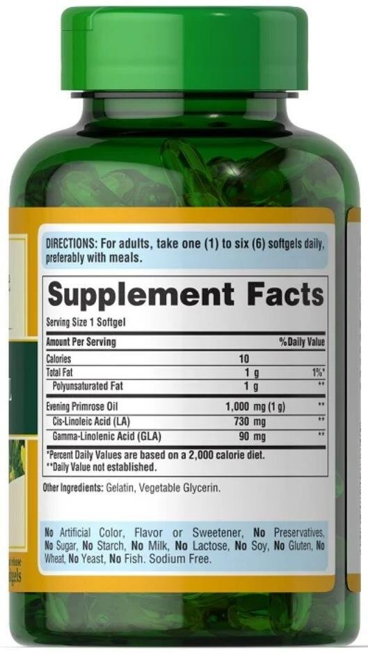 Олія вечірньої примули Puritan's Pride Evening Primrose Oil 1000 мг, 120 капсул