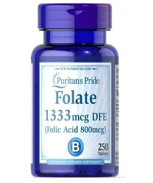 Фолієва кислота Puritan's Pride Folic Acid 800 мкг, 250 таблеток