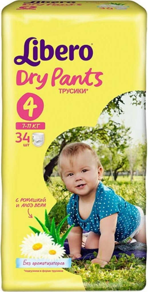 Підгузки-трусики Libero Dry Pants розмір 4, 7-11 кг, 34 шт