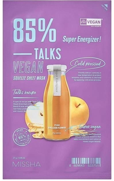 Маска тканинна для обличчя Missha Talks Vegan Squeeze Super Energizer тонізуюча, 27 г