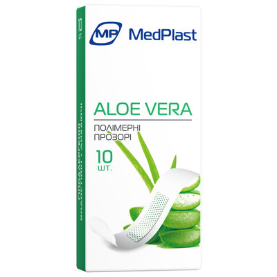 Набір пластирів MP MedPlast ALOE VERA на полімерній основі, розміром 19 мм х 72 мм, прозорі, 10 штук