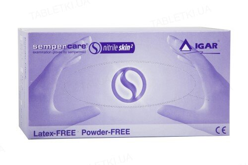 Рукавички оглядові Sempercare Nitrile Skin2 нітрилові без пудри нестерильні, розмір М, 200 штук