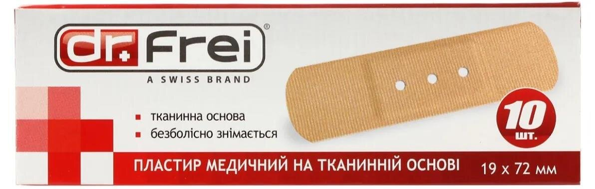 Пластир медичний Dr. Frei на тканинній основі бактерицидний 19 х 72 мм, 10 штук