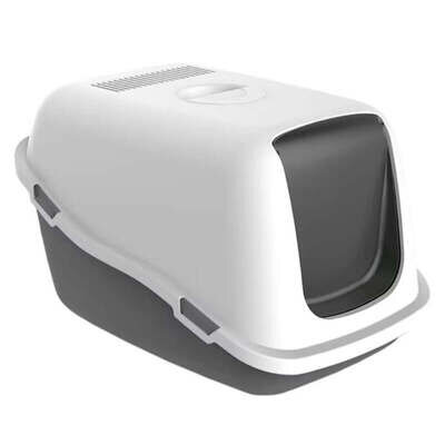 Туалет закритий Petmax Cat Toilet Ella з фільтром для котів, біло-сірий, 57х39х38 см