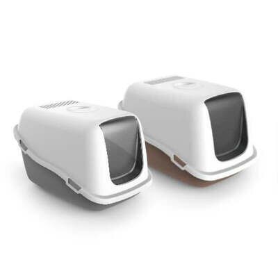 Туалет закритий Petmax Cat Toilet Ella з фільтром для котів, біло-сірий, 57х39х38 см
