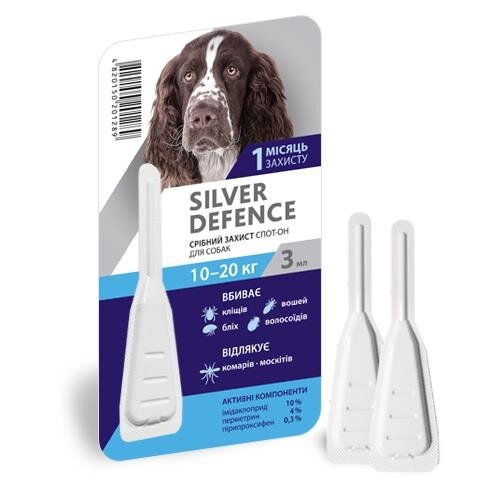 Краплі на холку Palladium Silver Defence від паразитів для собак вагою від 10 до 20 кг, 1 піпетка