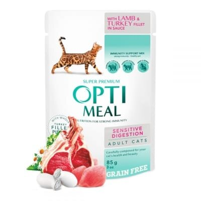 Консерва для котів Optimeal з ягням і філе індички в соусі, 85 г