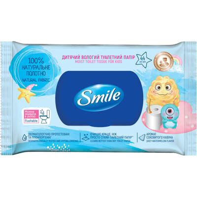 Туалетний папір вологий Smile Дитячий, 44 штуки