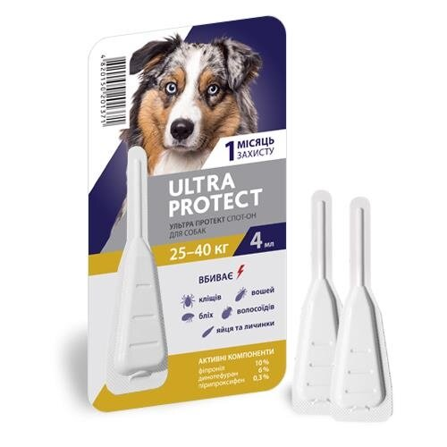 Краплі на холку Palladium Ultra Protect від паразитів для собак вагою від 25 до 40 кг, 1 піпетка