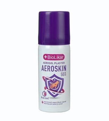 Рідкий пластир Biolikar Aeroskin аерозольний водостійкий спрей по 50 мл у флак.