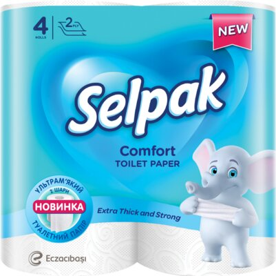 Туалетний папір Selpak Comfort двохшаровий, білий, 4 рулони