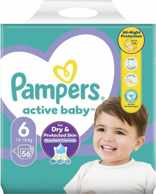 Підгузки дитячі Pampers Active Baby розмір 6, 13-18 кг, 56 шт