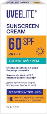 Крем сонцезахисний Uveelite УФ-лайт SPF60 тонуючий, суха та чутлива шкіра, 50 г