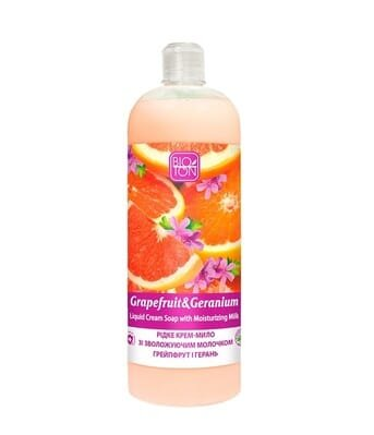 Крем-мило рідке Bioton Cosmetics Грейпфрут і герань зі зволожуючим молочком, 1000 мл