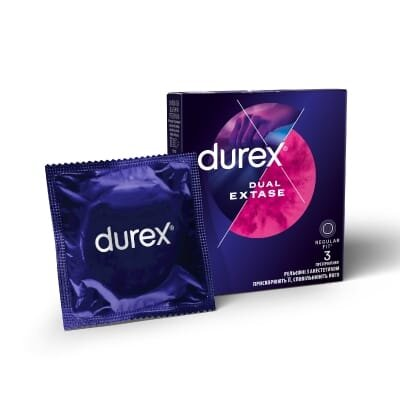 Презервативи латексні Durex Dual Extase рельєфні з анестетиком, 3 штуки