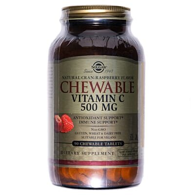 Вітамін С Solgar Vitamin C 500 мг зі смаком журавлини та малини жувальні таблетки №90