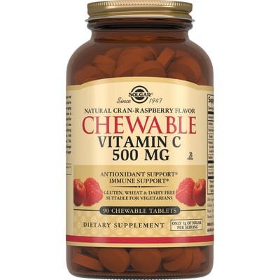 Вітамін С Solgar Vitamin C 500 мг зі смаком журавлини та малини жувальні таблетки №90