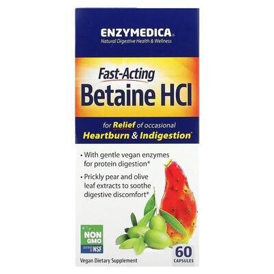 Бетаїн гідрохлорид Enzymedica Betaine HCI швидкої дії, 60 капсул