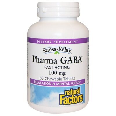 Гамма-аміномасляна кислота Natural Factors Stress Relax Pharma GABA 100 мг, 60 жувальних таблеток