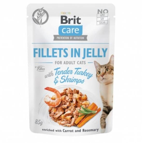 Корм вологий для кішок Brit Care Cat pouch ніжна індичка з креветками в желе, 85 г