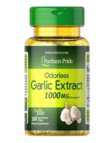 Часник Puritan's Pride Garlic Odorless 1000 мг, без запаху, 100 гелевих капсул