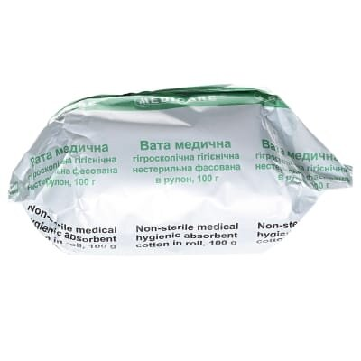 Вата нестерильна Medicare absorbent cotton in roll медична, гігроскопічна, гігієнічна, 100 г